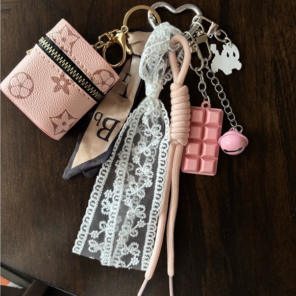 Handmade Fashion Inspired Pink and White Lace Keychain Bagcharm - Picture 3 of 3